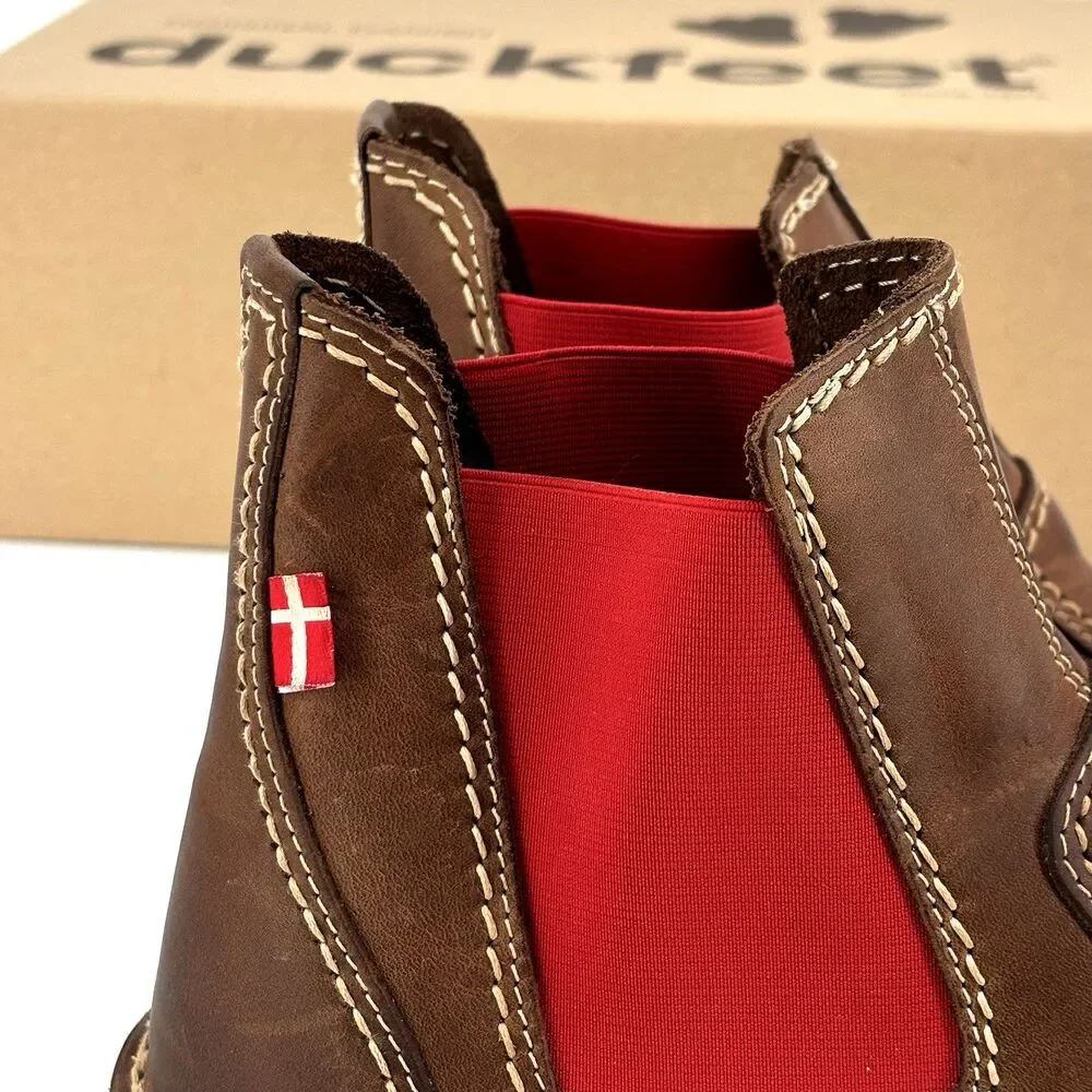 Duckfeet ROSKILDE Chelsea Boots Cocoa/Red EU SIZE 41 (US 8.5) NIB